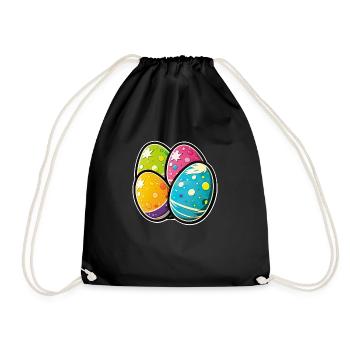 Happy Easter Eggs Easter Colorful Eggs Sticker Colors - Drawstring Bag - black - Front
