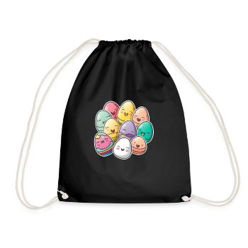 Happy Easter Eggs Easter Colorful Eggs Sticker Colors - Drawstring Bag - black - Front