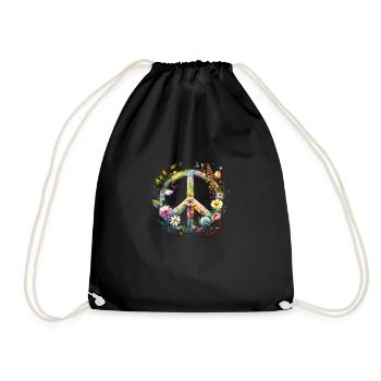 Flower Power Peace - Drawstring Bag - black - Front