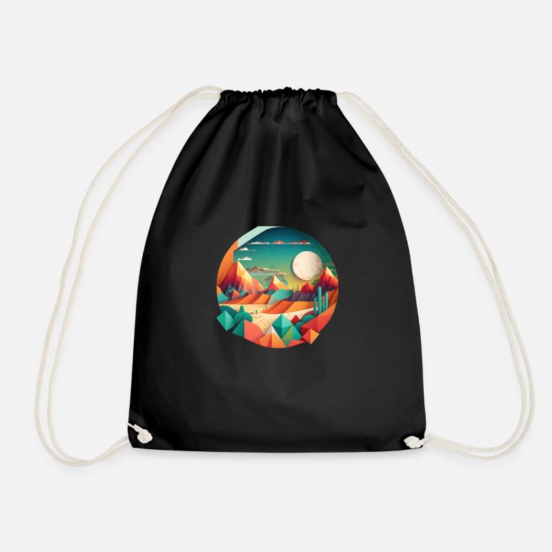 Geometric Landscape - Drawstring Bag - black