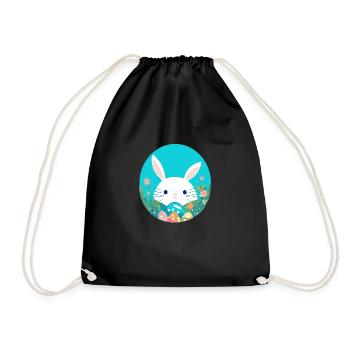 Süßer Osterhase-Cartoon mit bunten Eiern - Turnbeutel - Schwarz - Vorne