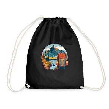Hiking in nature between mountains and lake - Drawstring Bag - black - Front