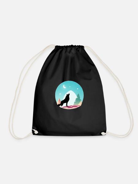 Wolf - Drawstring Bag - black