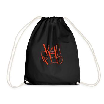 Abstract calligraphy in orange - Drawstring Bag - black - Front