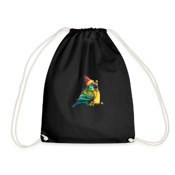 Parrot cuddles with beer - Drawstring Bag - black - Front