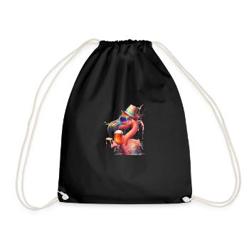 Funny flamingo with beer and sunglasses - Drawstring Bag - black - Front