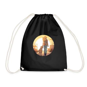 Frau mit Golden Retriever im Sonnenuntergang - Turnbeutel - Schwarz - Vorne