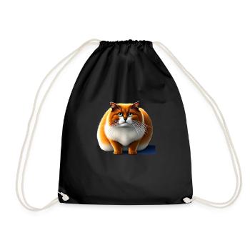 Fat Cat with Fluffy Fur - Drawstring Bag - black - Front