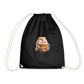 Little fat funny hamster with beer - Drawstring Bag - black - Front