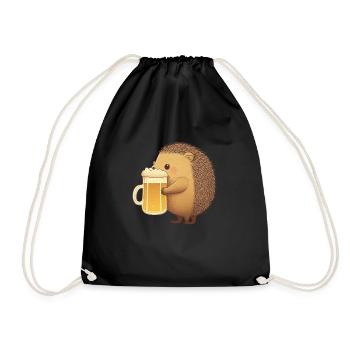 Little funny hedgehog with beer - Drawstring Bag - black - Front