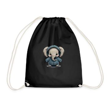 Babyelefant mit Hoodie - Turnbeutel - Schwarz - Vorne