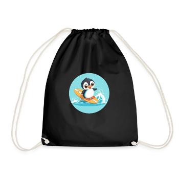 Pingouin surfeur mignon sur une planche de surf - Sac de sport léger - noir - Devant