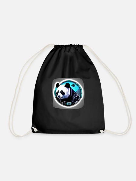 Futuristic Space Panda - Drawstring Bag - black