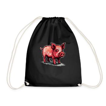 Little piglet as a domestic pig in retro graphics - Drawstring Bag - black - Front