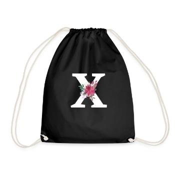 Letter x floral - Drawstring Bag - black - Front