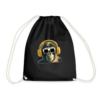 Cool monkey with headphones and glasses - Drawstring Bag - black - Front