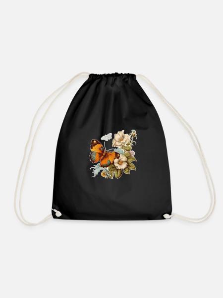 Vintage Flower Butterfly your-Tshirt - Drawstring Bag - black