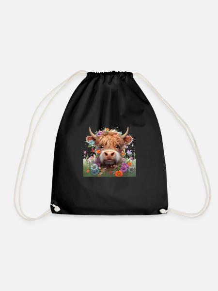 Highland Cow - Drawstring Bag - black