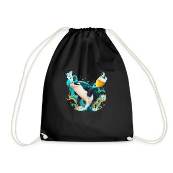 Orque avec bière et vagues - Sac de sport léger - noir - Devant