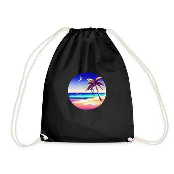 Summer Vacation Beach Island Palm Sun Palms - Drawstring Bag - black - Front