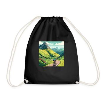 Road cyclist climbs mountain in France Alps - Drawstring Bag - black - Front