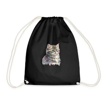 Watercolor Kitten Cat Art Deco - Drawstring Bag - black - Front