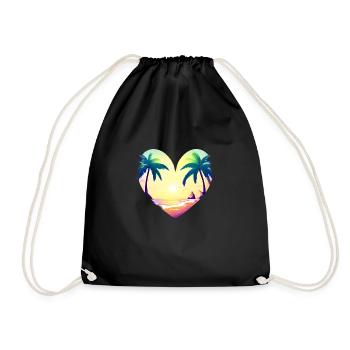 beach island palm trees sun summer vacation palm tree - Drawstring Bag - black - Front