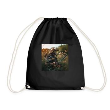 Samurai in Flower Field -Warrior in Armor - Turnbeutel - Schwarz - Vorne