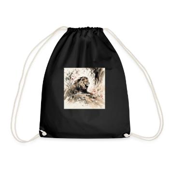 Watercolor illustration of a lion in the jungle - Drawstring Bag - black - Front