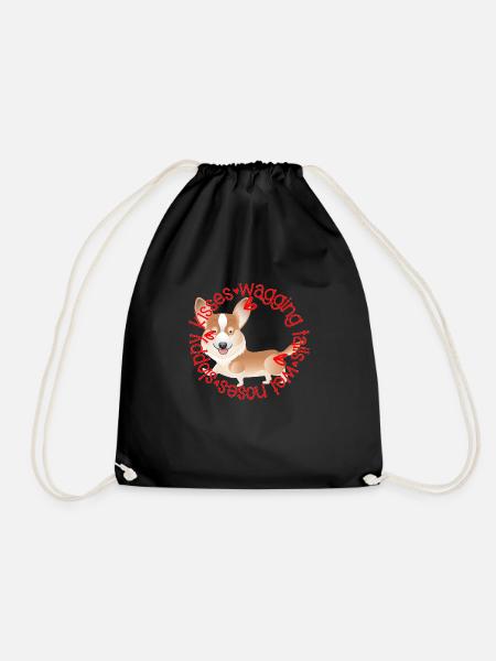 Cute Corgi, sloppy kisses - Drawstring Bag - black