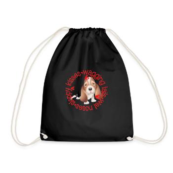 Cute Bassett Hound, sloppy kisses - Drawstring Bag - black - Front
