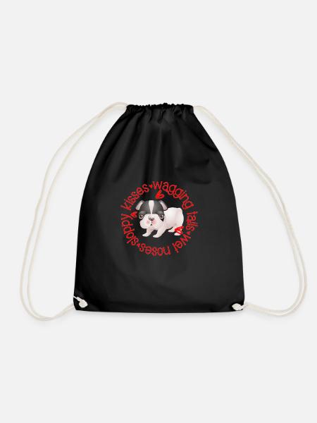Cute Boston Terrier, sloppy kisses - Drawstring Bag - black