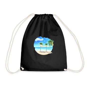 Palm Tree Sun Summer Holiday Palm Island Beach - Drawstring Bag - black - Front
