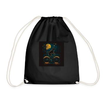 Dog riding a bike by night - Drawstring Bag - black - Front
