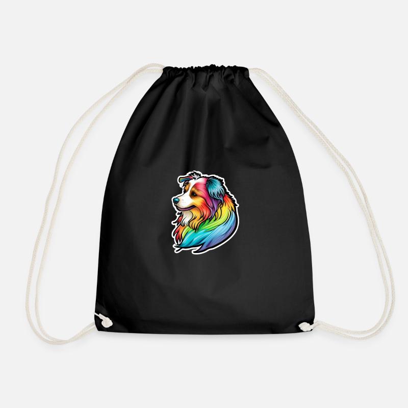 Cute rainbow dog - Drawstring Bag - black