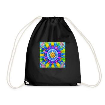 Botanical Mandala oil painting - Drawstring Bag - black - Front