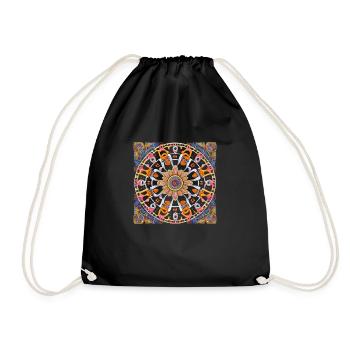 Botanical Mandala oil painting - Drawstring Bag - black - Front