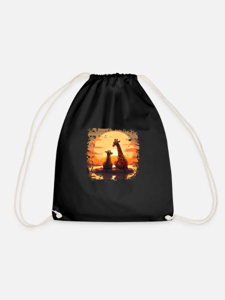 Giraffenfamilie genießt den Sonnenuntergang - Turnbeutel - Schwarz