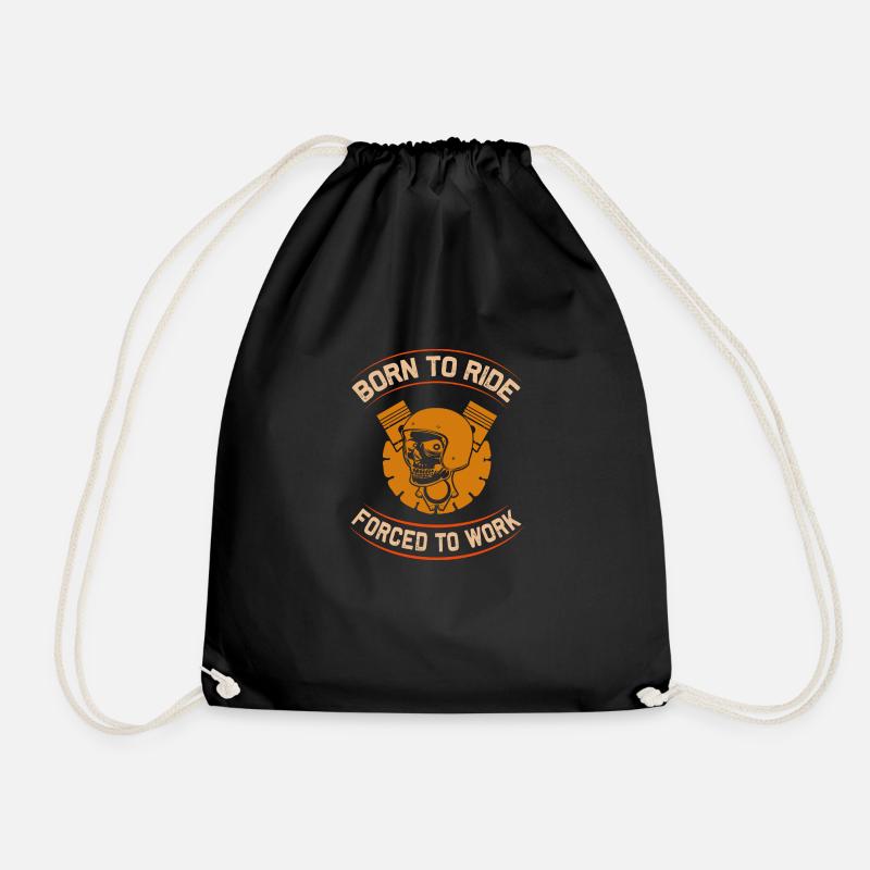Born To Ride Skull Motorcycle Design - Drawstring Bag - black