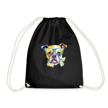 Jik the bespectacled dog - Drawstring Bag - black - Front