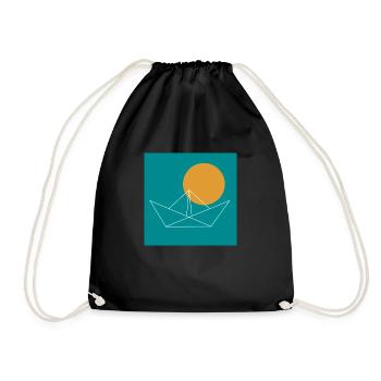 Paper boat with sun | turquoise - Drawstring Bag - black - Front