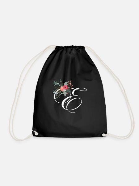 Letter e fleuris - Drawstring Bag - black