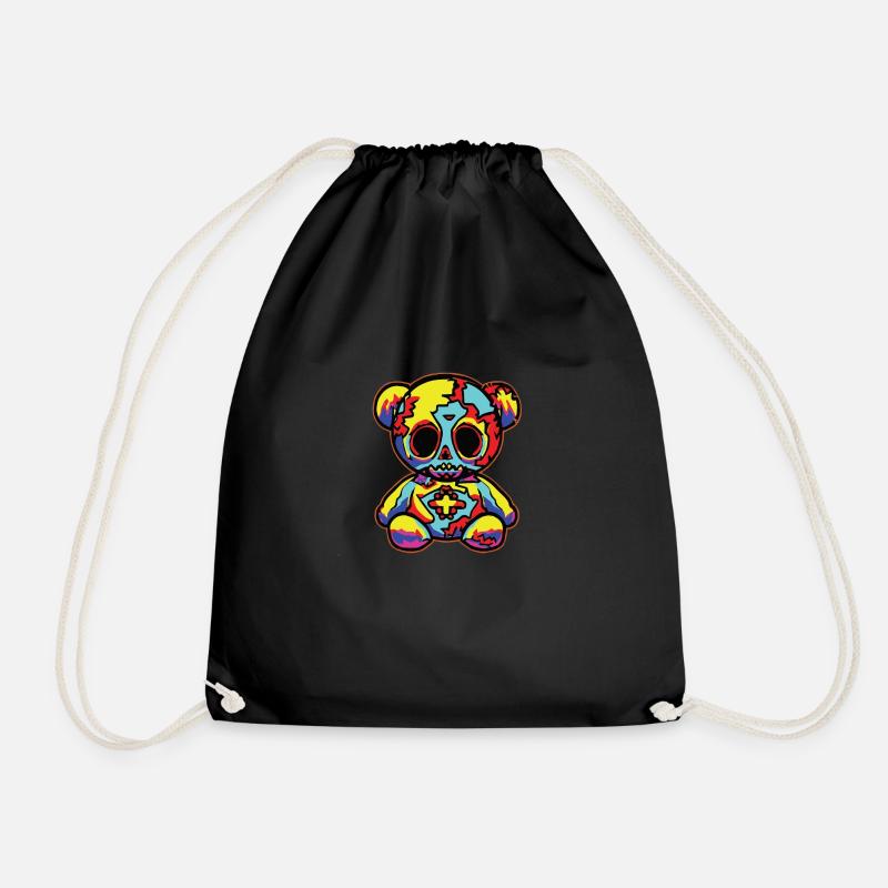 Funny Horror Scary Bear Halloween Ghost Bear - Drawstring Bag - black