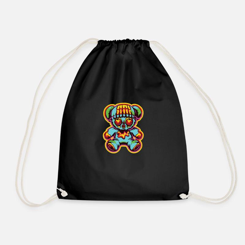 Horror Scary Bear Halloween Coven Bear - Drawstring Bag - black