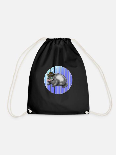 Manatee Ska Hat Funny Animals - Drawstring Bag - black