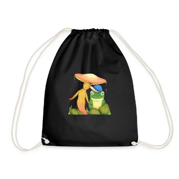 Drei Freunde - Pilz, Schnecke und Frosch - Turnbeutel - Schwarz - Vorne