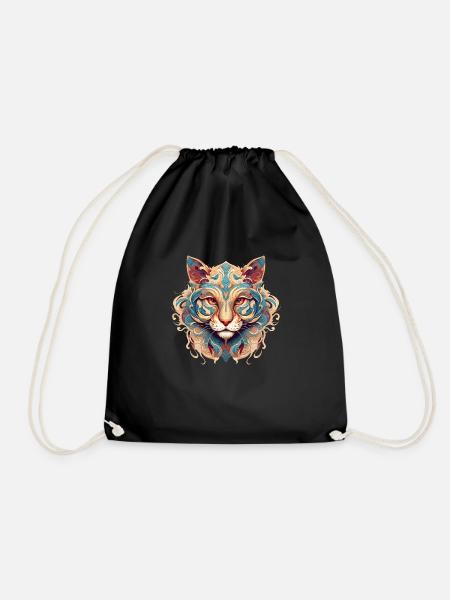 Mandala tiger cat - Drawstring Bag - black