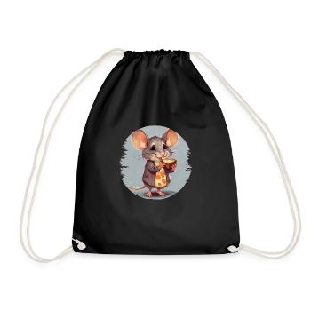 Mouse with a piece of biscuit - Drawstring Bag - black - Front