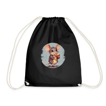 Mouse with chocolate bar - Drawstring Bag - black - Front