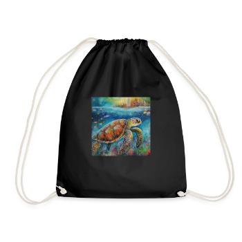 Modern Colourful Turtle Wall Art - Drawstring Bag - black - Front